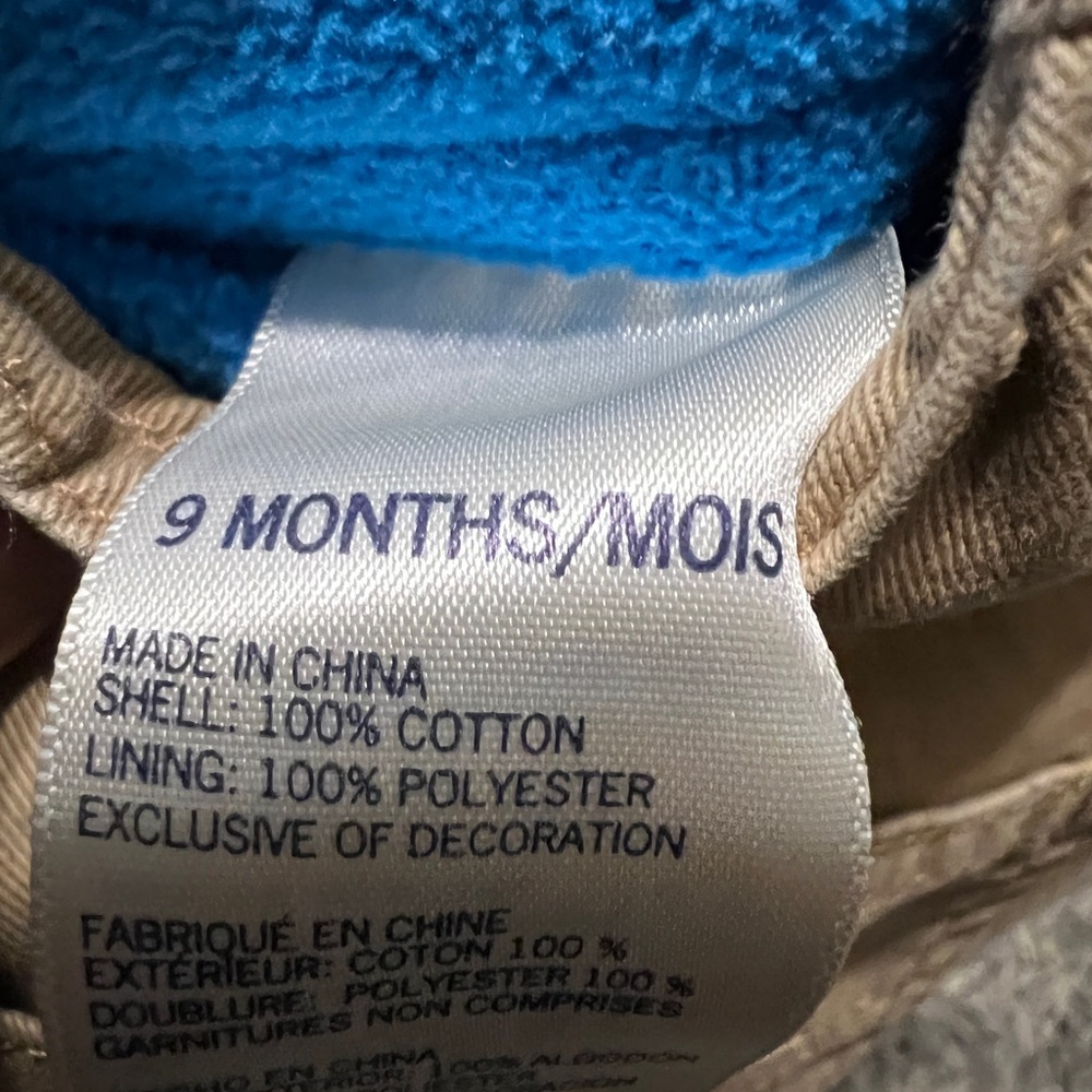 Osh Kosh B’Gosh Fleece Lined Khakis Overalls Baby 9 months - Picture 6 of 6